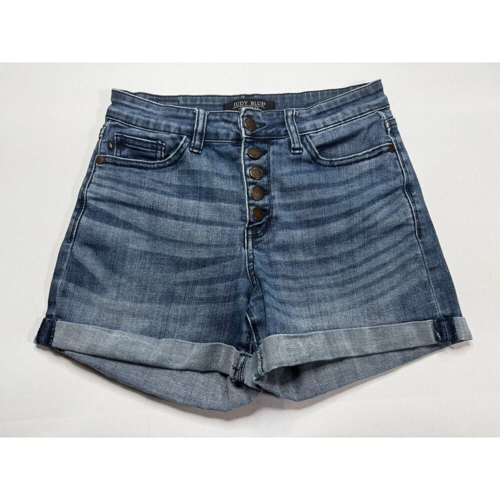Judy Blue‎ Women's Cuffed Button Fly Blue Stretch Denim Jeans - Size 27x3.5